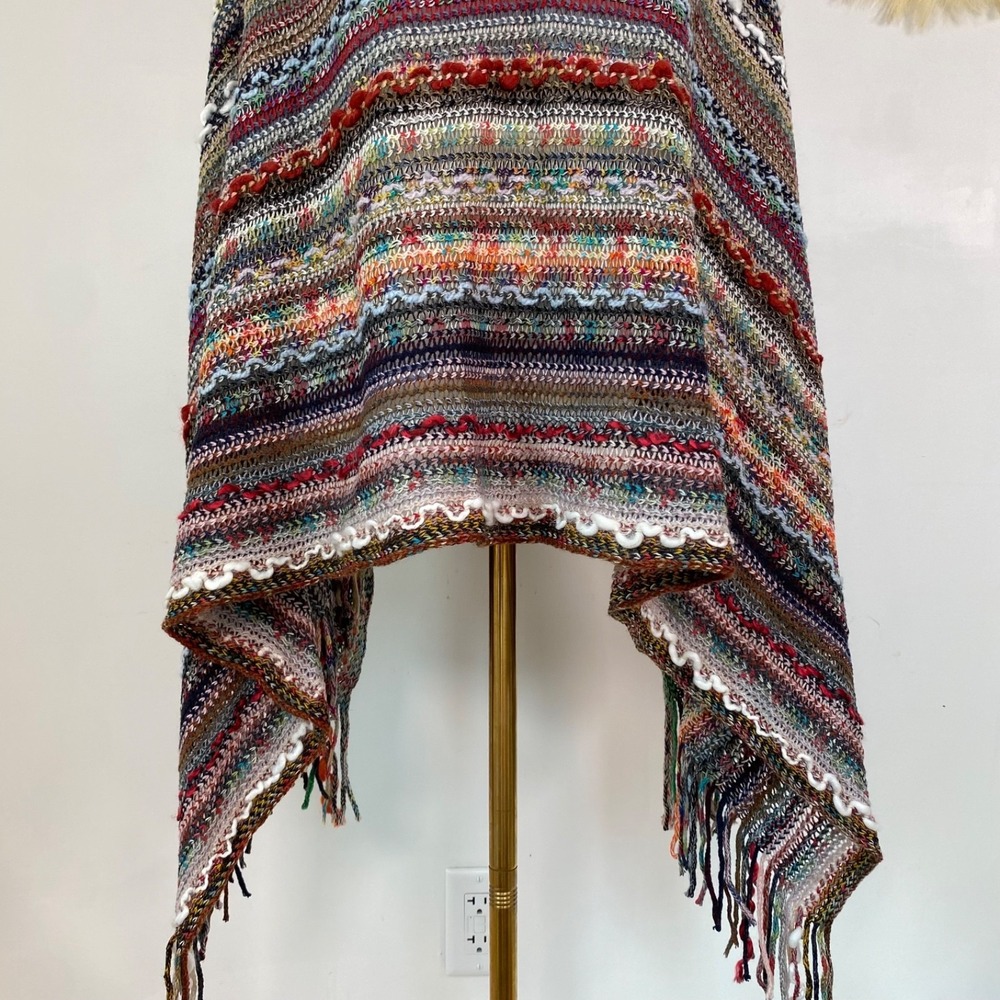 Womens 3D Knit Rainbow Y2K Poncho Cowl Neck One Size Fringe Boho Indie Sleaze - Picture 5 of 12